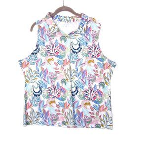 18 Birdies XL Sleeveless Golf Polo Shirt Top Women Floral Blue Pink White Green